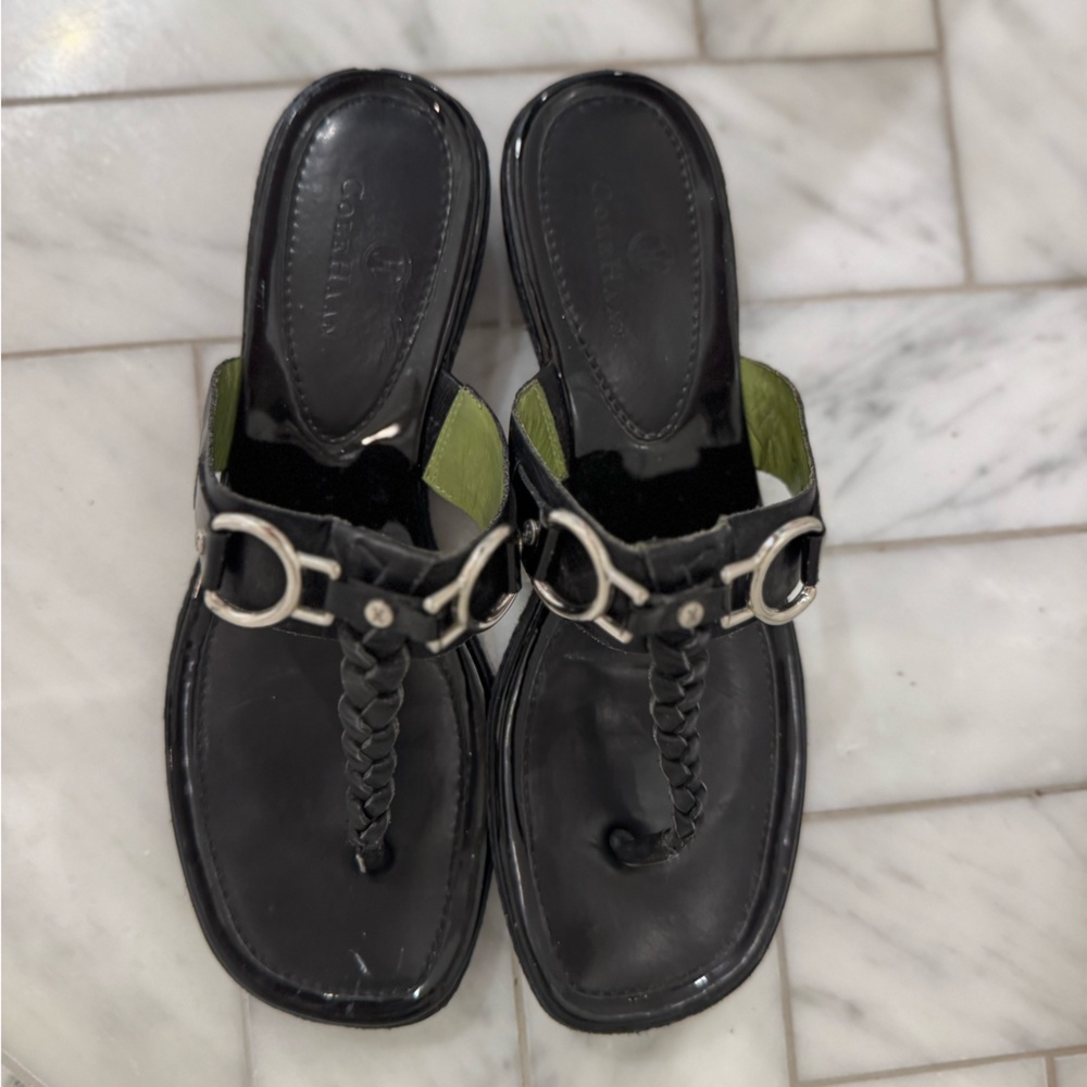 Cole Haan Black Sandals with Silver buckle Details